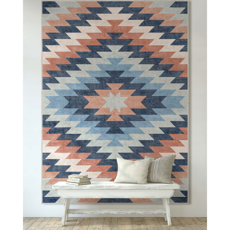 Well Woven Apollo Albuquerque Southwestern Flatweave Blue Area Rug